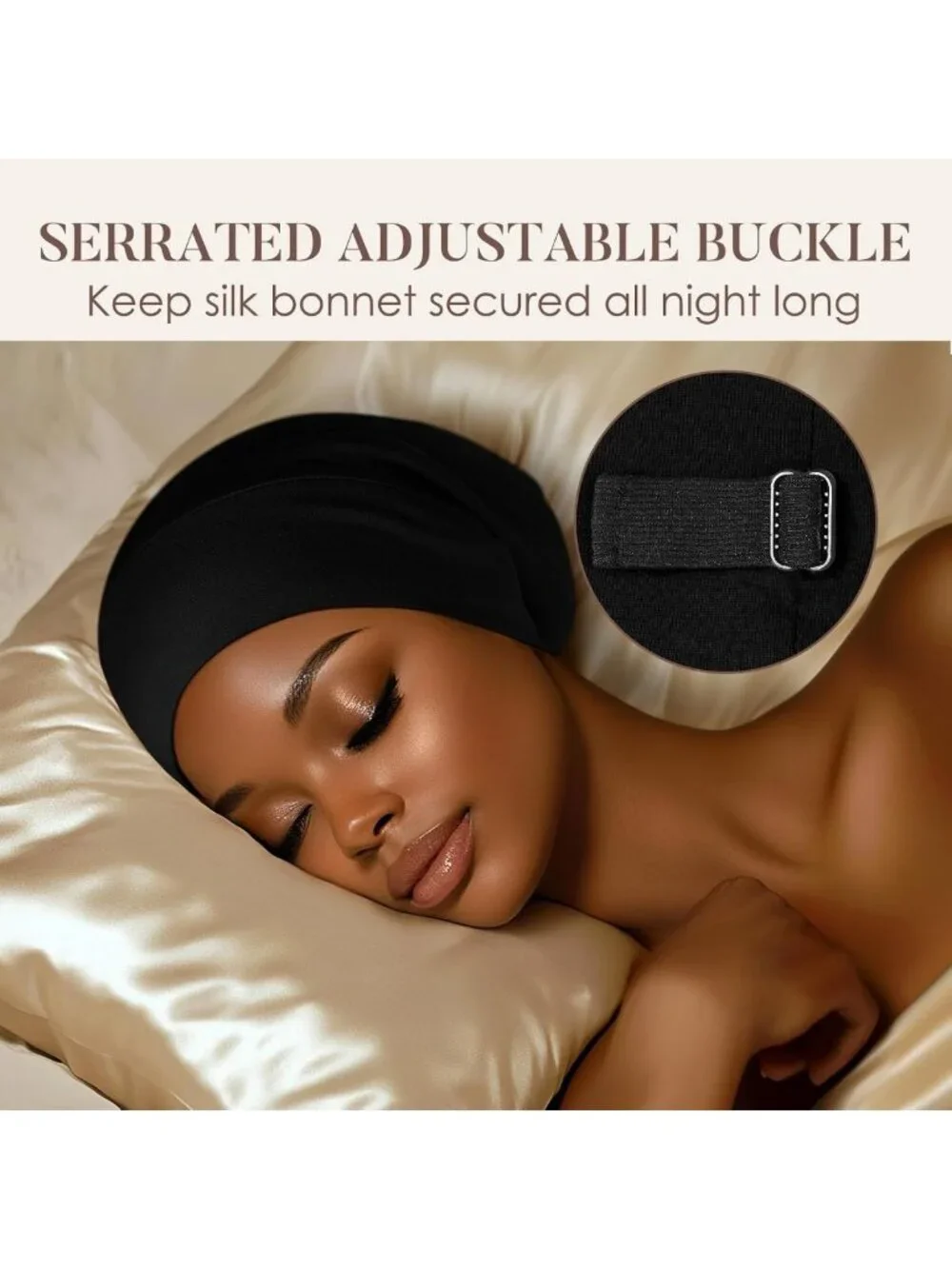 Silk Sleep Bonnet for Women & Men - Soft Mulberry Silk Hair Protection, Black